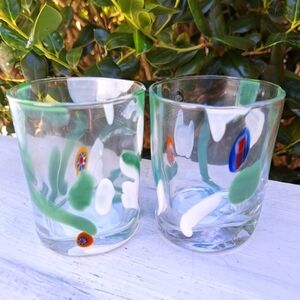 Murano Glass Cups Millefiori Tumblers Drinking Glasses Gift Set 2 Made in Italy